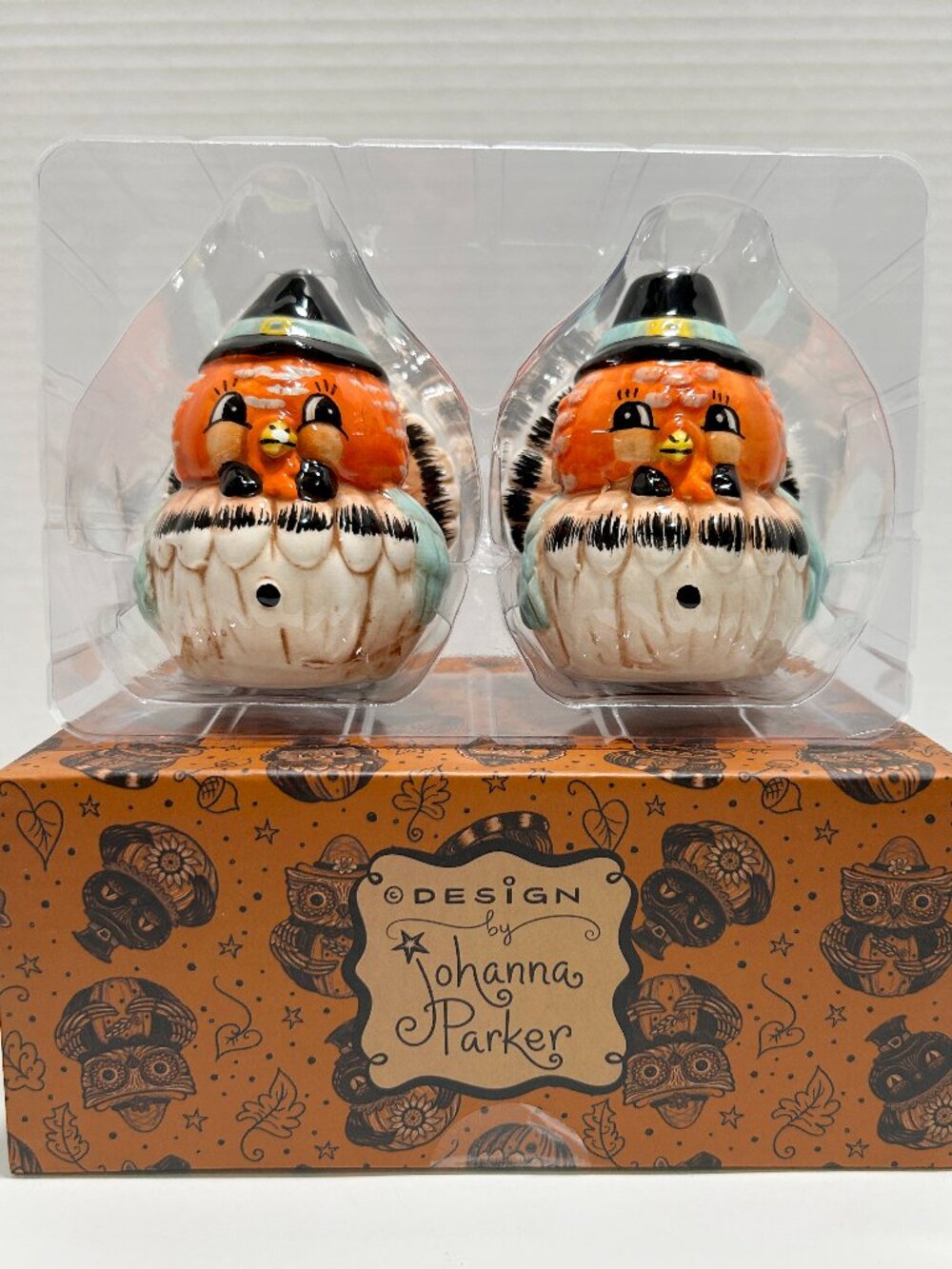 🎃 New 2026 Johanna Parker Harvest Critter Turkey Salt & Pepper Shakers Set 🦃